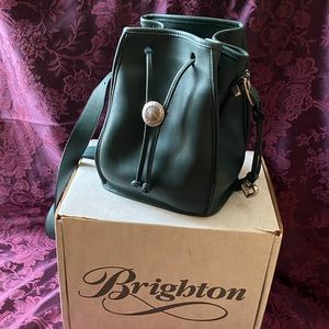 Brighton Vintage Bucket purse-Dk Green Leather